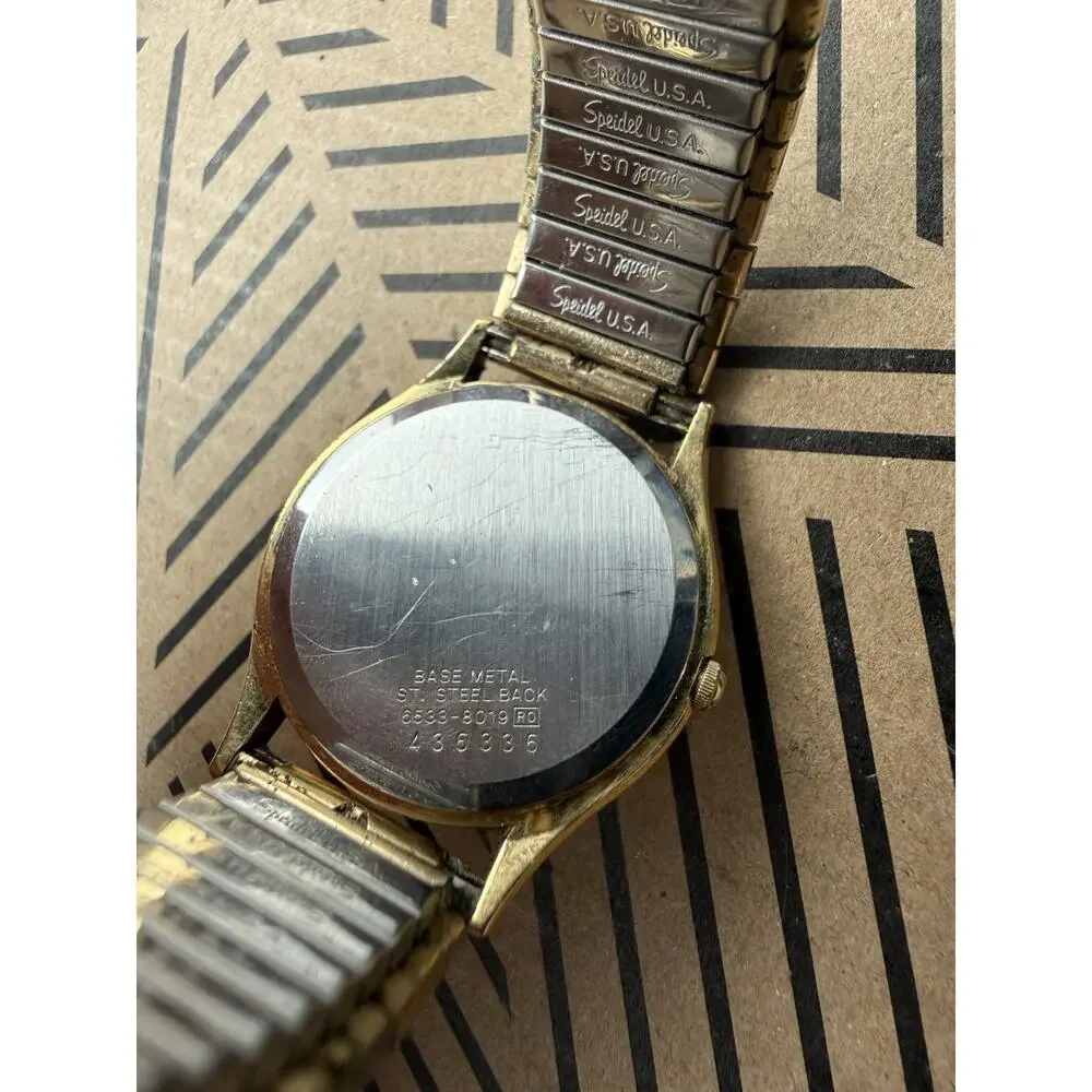 Vintage Seiko 6533-8019 Quartz Day Date Gold Tone Men’s Watch Box Runs Speidel